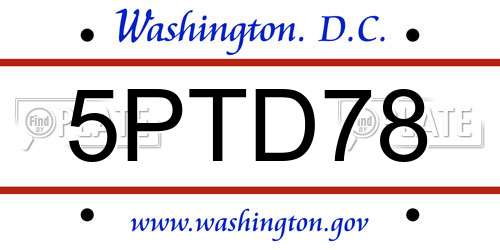 5PTD78 District Of Columbia License Plate