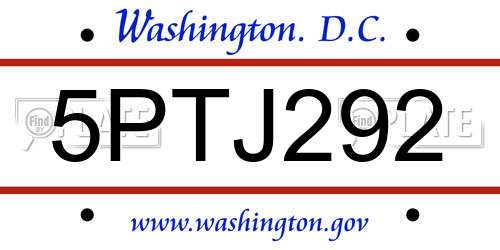 5PTJ292 District Of Columbia License Plate