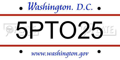 5PTO25 District Of Columbia License Plate