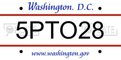 5PTO28 District Of Columbia License Plate