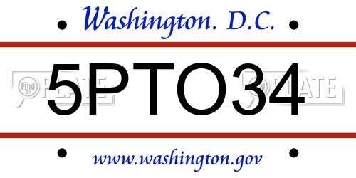 5PTO34 District Of Columbia License Plate
