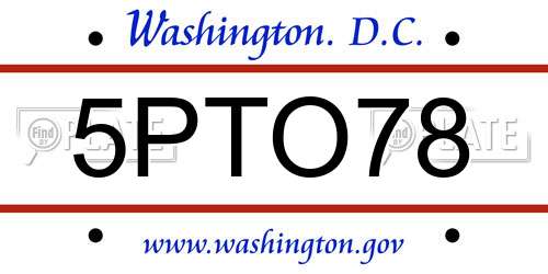 5PTO78 District Of Columbia License Plate