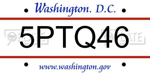 5PTQ46 District Of Columbia License Plate