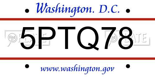 5PTQ78 District Of Columbia License Plate
