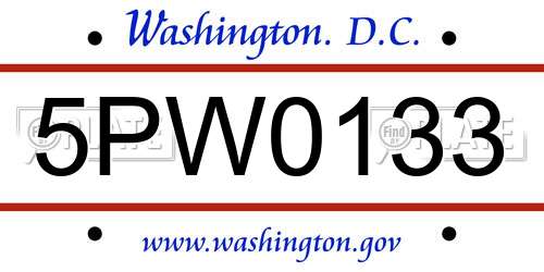 5PW0133 District Of Columbia License Plate