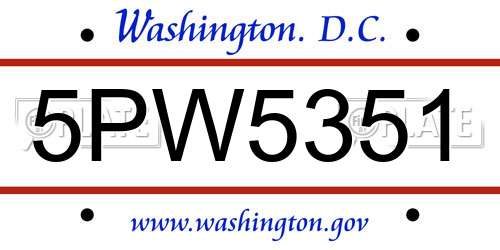 5PW5351 District Of Columbia License Plate