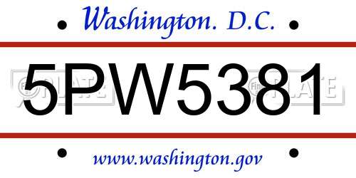 5PW5381 District Of Columbia License Plate