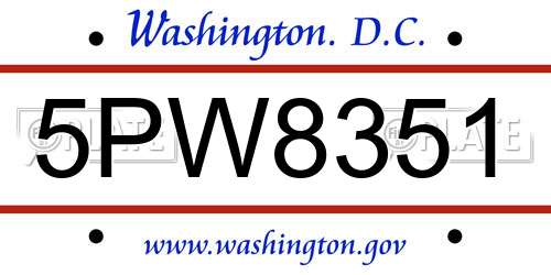 5PW8351 District Of Columbia License Plate