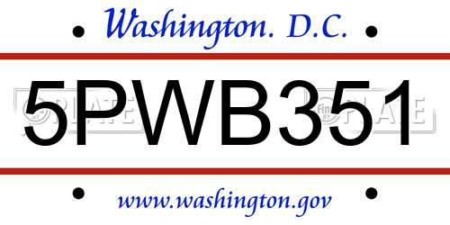 5PWB351 District Of Columbia License Plate