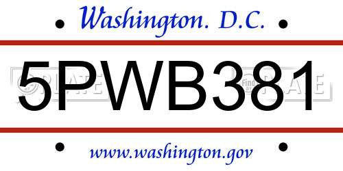 5PWB381 District Of Columbia License Plate