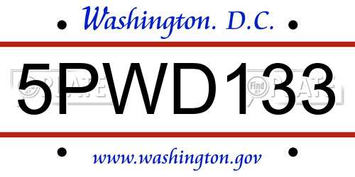 5PWD133 District Of Columbia License Plate