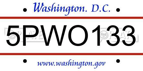 5PWO133 District Of Columbia License Plate