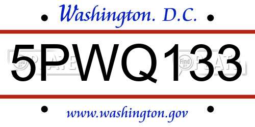 5PWQ133 District Of Columbia License Plate