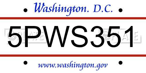 5PWS351 District Of Columbia License Plate