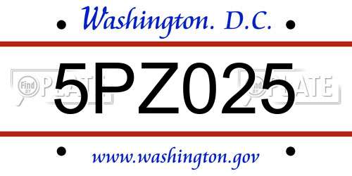 5PZ025 District Of Columbia License Plate