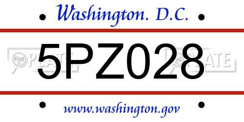 5PZ028 District Of Columbia License Plate