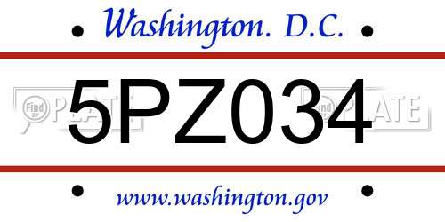 5PZ034 District Of Columbia License Plate