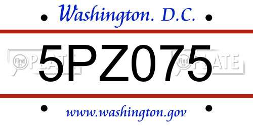 5PZ075 District Of Columbia License Plate