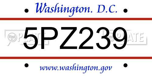 5PZ239 District Of Columbia License Plate