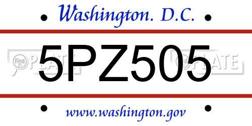 5PZ505 District Of Columbia License Plate