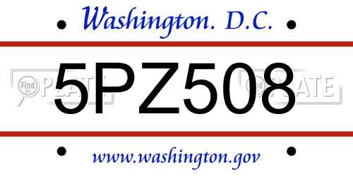 5PZ508 District Of Columbia License Plate