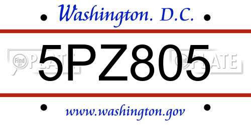 5PZ805 District Of Columbia License Plate