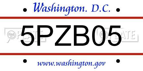 5PZB05 District Of Columbia License Plate
