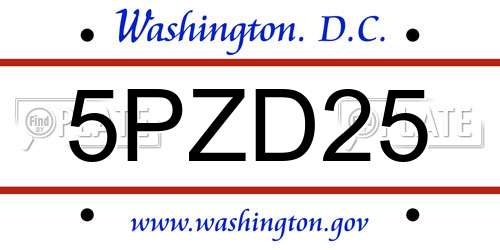 5PZD25 District Of Columbia License Plate