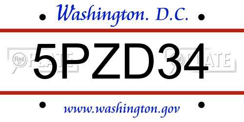 5PZD34 District Of Columbia License Plate