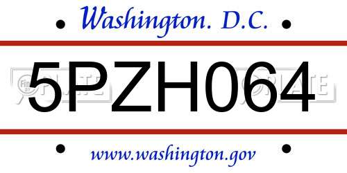 5PZH064 District Of Columbia License Plate