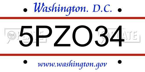 5PZO34 District Of Columbia License Plate