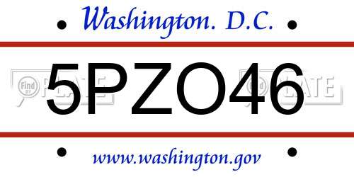 5PZO46 District Of Columbia License Plate