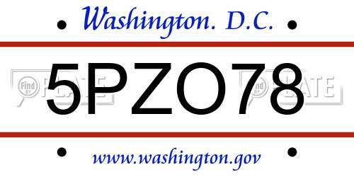 5PZO78 District Of Columbia License Plate