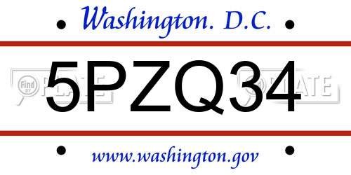 5PZQ34 District Of Columbia License Plate