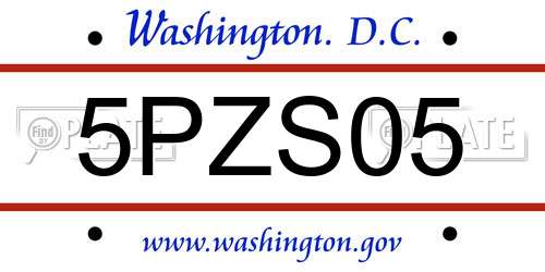 5PZS05 District Of Columbia License Plate