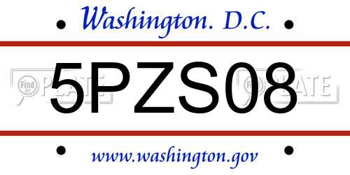 5PZS08 District Of Columbia License Plate
