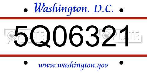 5Q06321 District Of Columbia License Plate