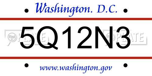 5Q12N3 District Of Columbia License Plate