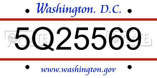 5Q25569 District Of Columbia License Plate