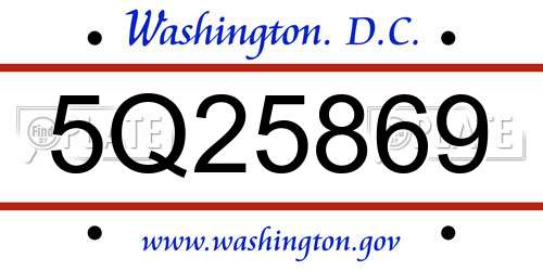 5Q25869 District Of Columbia License Plate