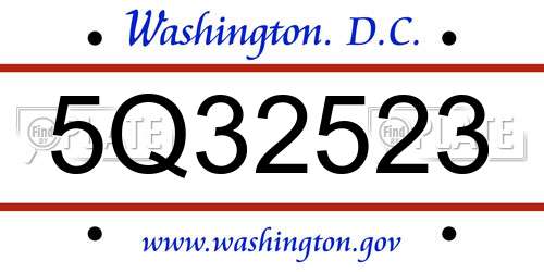 5Q32523 District Of Columbia License Plate