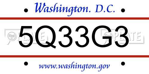 5Q33G3 District Of Columbia License Plate
