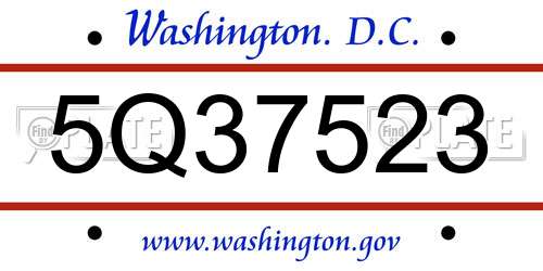 5Q37523 District Of Columbia License Plate