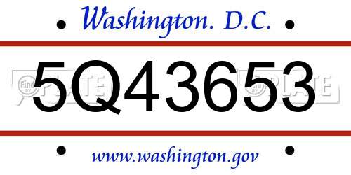 5Q43653 District Of Columbia License Plate