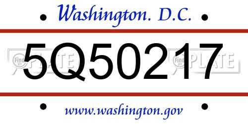 5Q50217 District Of Columbia License Plate