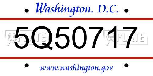 5Q50717 District Of Columbia License Plate