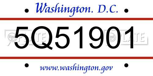 5Q51901 District Of Columbia License Plate