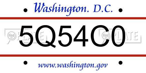5Q54C0 District Of Columbia License Plate