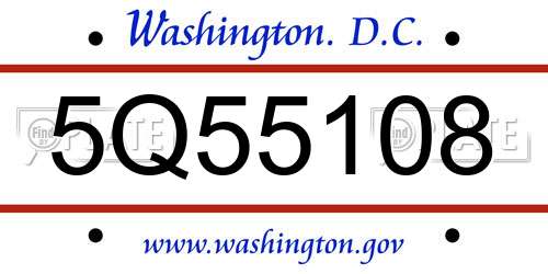 5Q55108 District Of Columbia License Plate