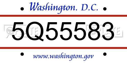 5Q55583 District Of Columbia License Plate